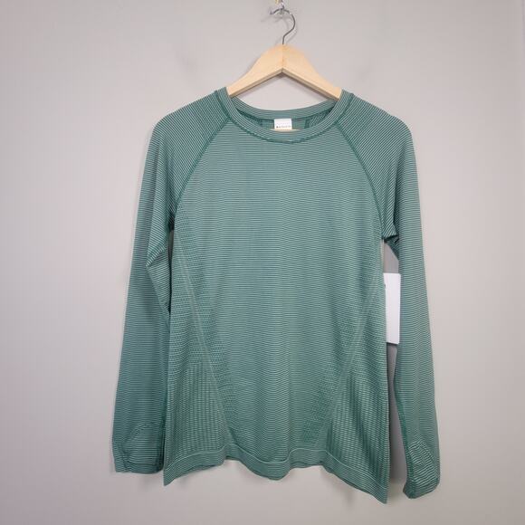 NWT Athleta M Momentum Seamless Long Sleeve Top Striped Green - Picture 1 of 11